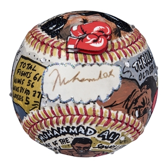 Muhammad Ali Signed Charles Fazzino Painted OAL Brown Baseball (JSA)